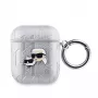Karl Lagerfeld PU reljeefsete Karl ja Choupette peadega ümbris AirPods 1/2 jaoks, hõbedane