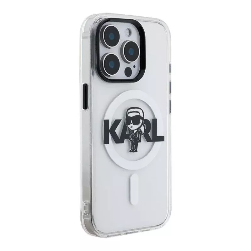 Karl Lagerfeld Apple iPhone 15 Pro Max Silicone Case with MagSafe IML KL Sketch Logo Transparent