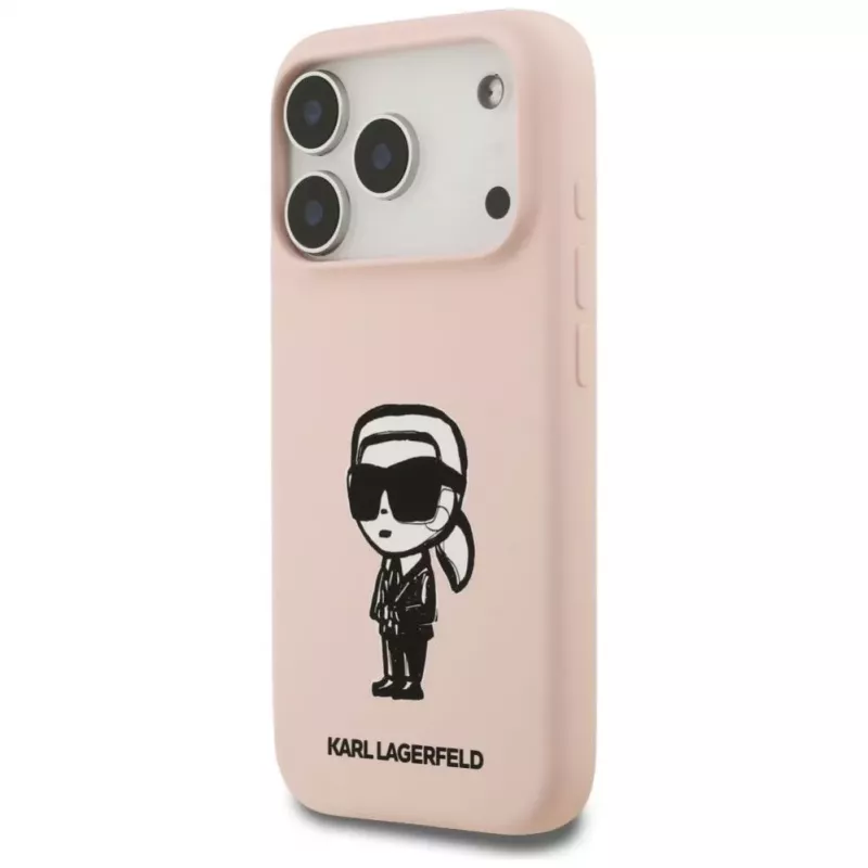 Karl Lagerfeld silikoonkate iPhone 17 Pro jaoks MagSafe'iga, KL Sketch & Logo, roosa