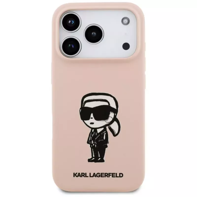 Karl Lagerfeld silikoonkate iPhone 17 Pro jaoks MagSafe'iga, KL Sketch & Logo, roosa