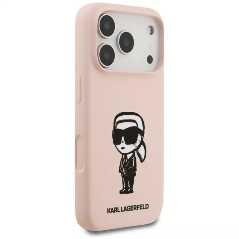 Karl Lagerfeld silikoonkate iPhone 17 Pro jaoks MagSafe'iga, KL Sketch & Logo, roosa