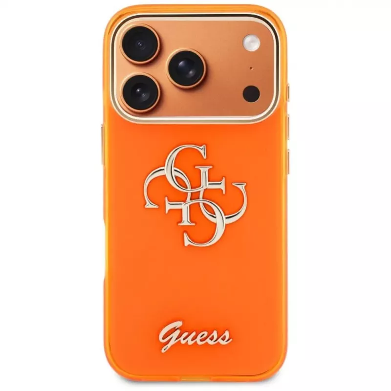 Guess IML 4G Script Metal Case for iPhone 15 Pro - Orange