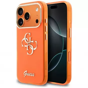 Guess IML 4G Script Metal Case for iPhone 15 Pro - Orange