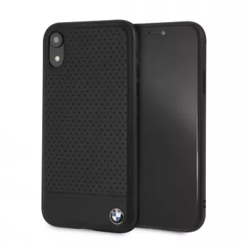 BMW Apple iPhone XR Perforeeritud Nahast Kõva Karp Must