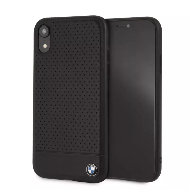 BMW Apple iPhone XR Perforeeritud Nahast Kõva Karp Must