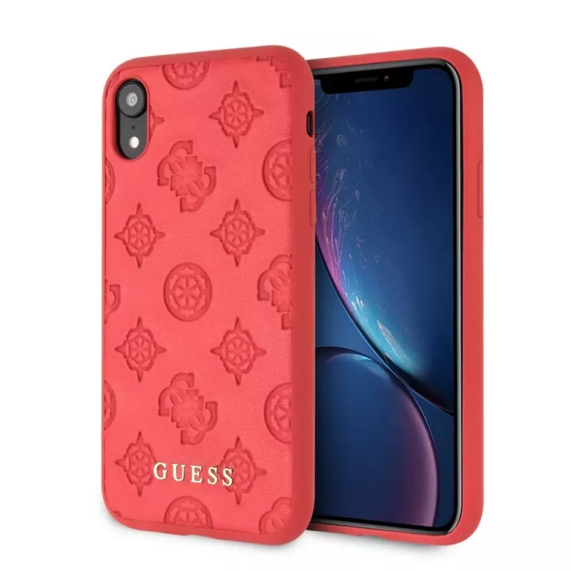Guess Apple iPhone XR Debossed PU Leather Hard Case Peony Red