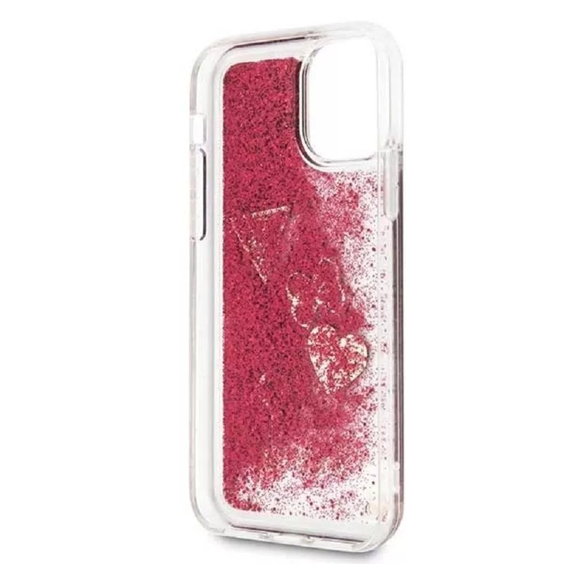 Guess iPhone 12 mini 5.4'' Liquid Glitter Charms Cover Raspberry