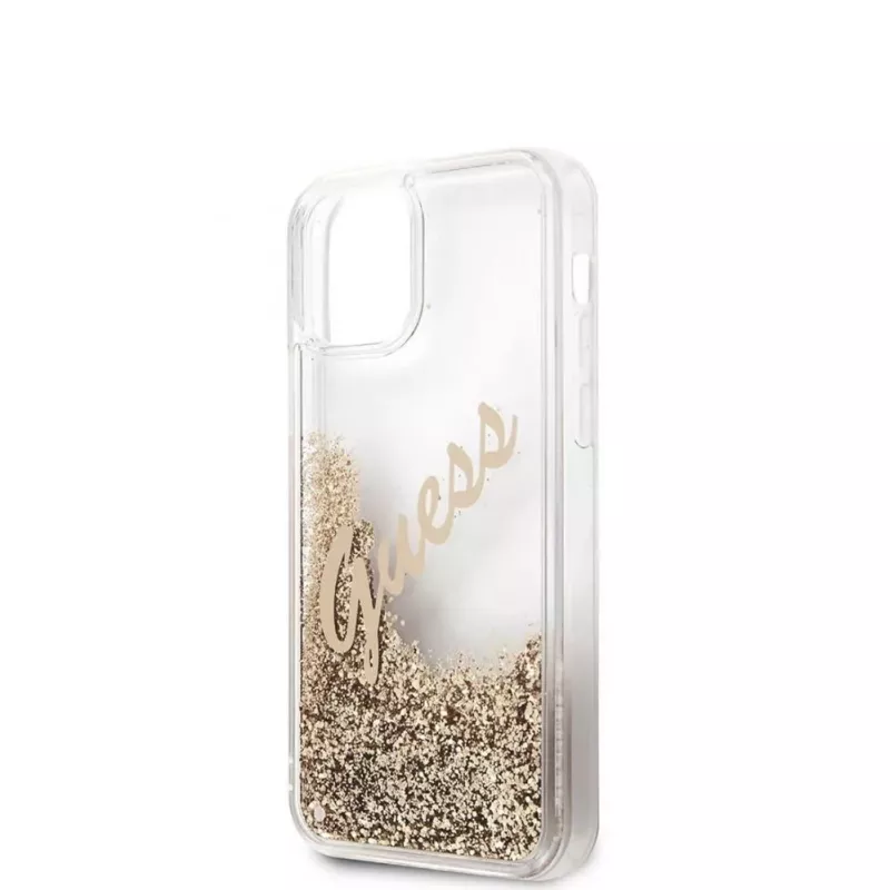 Guess Apple iPhone 12 Mini 5.4 inch Liquid Glitter Vintage Cover Gold
