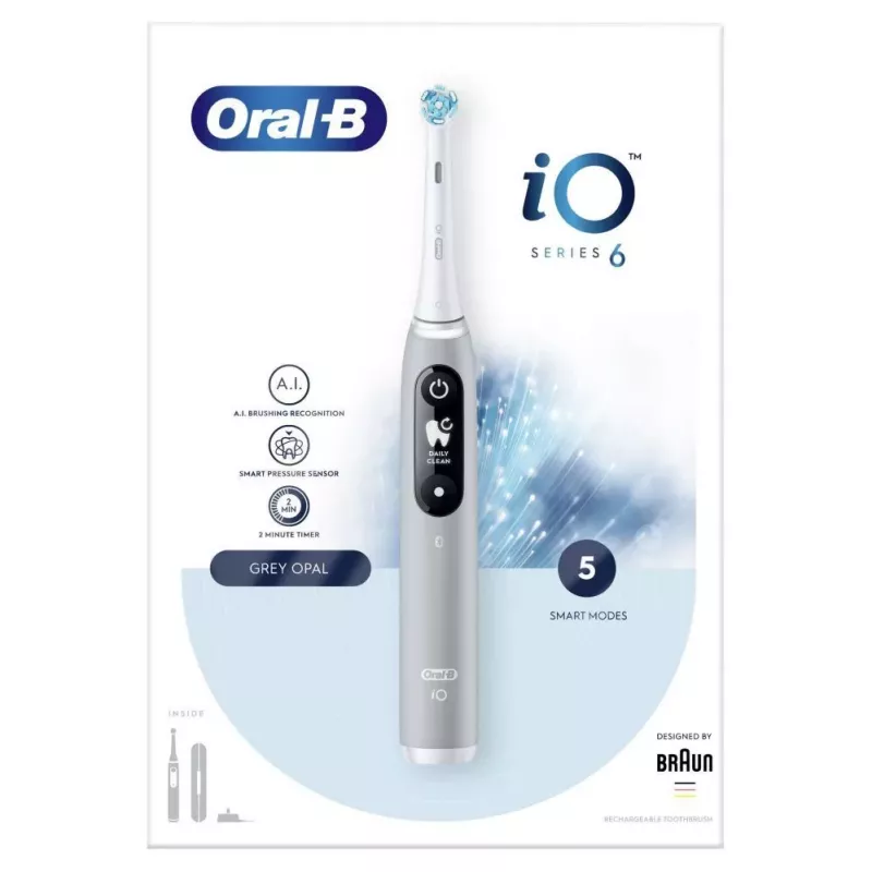 Oral-B iO Series 6 laetav elektrihambahari, Grey Opal, 5 harjamisrežiimi, 1 hariotsik, Bluetooth