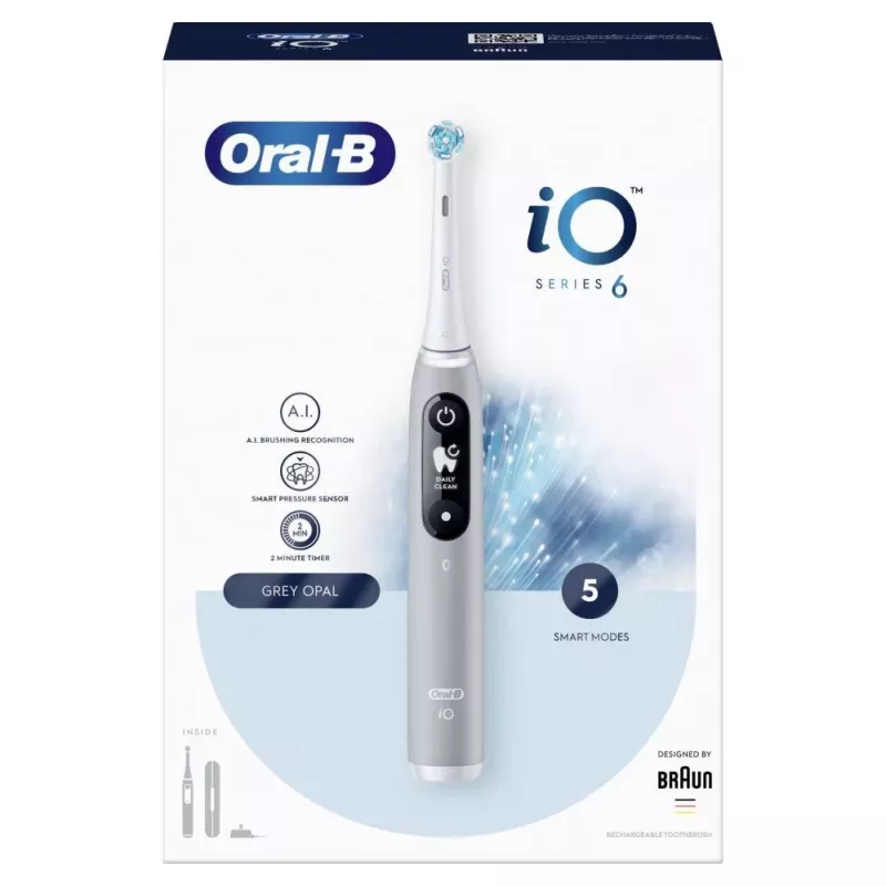Oral-B iO Series 6 laetav elektrihambahari, Grey Opal, 5 harjamisrežiimi, 1 hariotsik, Bluetooth