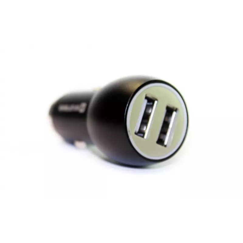 Evelatus EC7DC01 Autolaadija 3.1A 2 USB-porti roostevabast terasest päästevahendiga Must