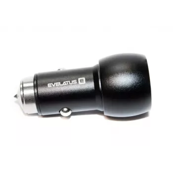 Evelatus EC7DC01 Autolaadija 3.1A 2 USB-porti roostevabast terasest päästevahendiga Must