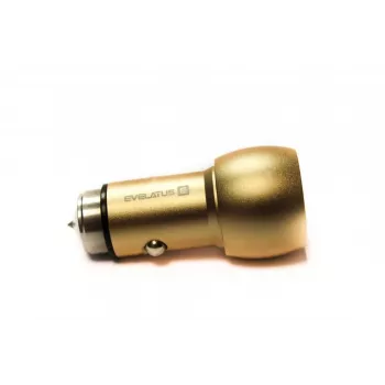 Evelatus ECC01 GOLD Autolaadija 2 USB-porti 3.1A roostevabast terasest päästevahendiga Kuldne