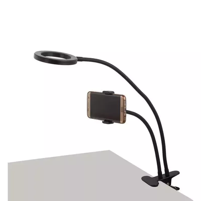 Elight TF Desk Clip Live Stream Selfie 11cm Ring LED Light with 30cm Flexible Tube Phone Holder Black