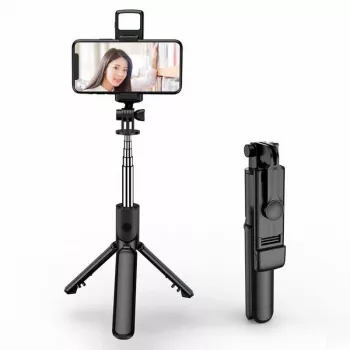 Elight S3L 3in1 LED-valgustiga selfie-kepp ja videokõnede statiiv kuni 68 cm, päästikunupuga, must