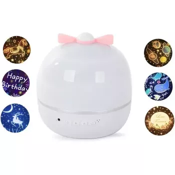 Kiddyz WH-16E Dream Projection Night Lamp (12x12x12 cm) 6 mustriga filmi, USB-C laetav, valge