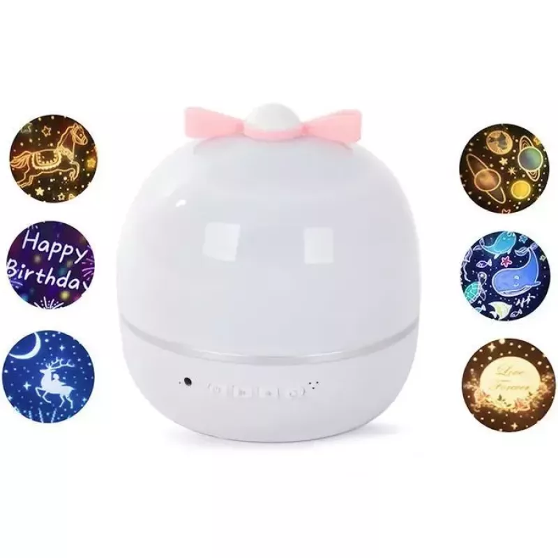 Kiddyz WH-16E Dream Projection Night Lamp (12x12x12 cm) 6 mustriga filmi, USB-C laetav, valge