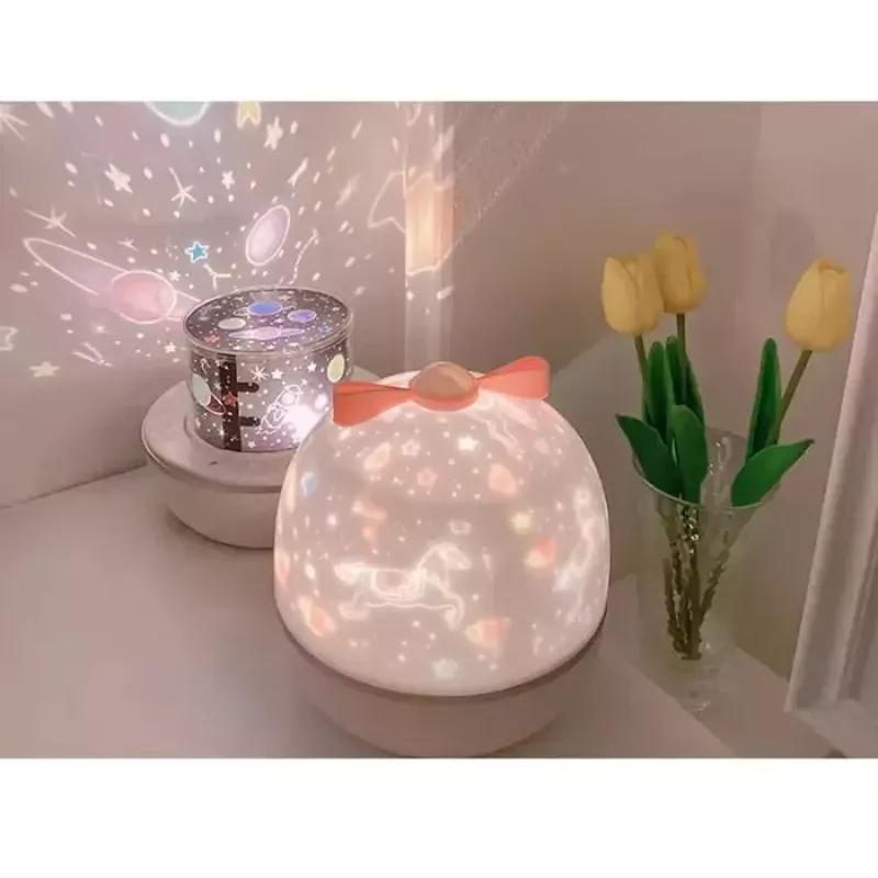 Kiddyz WH-16E Dream Projection Night Lamp (12x12x12 cm) 6 mustriga filmi, USB-C laetav, valge