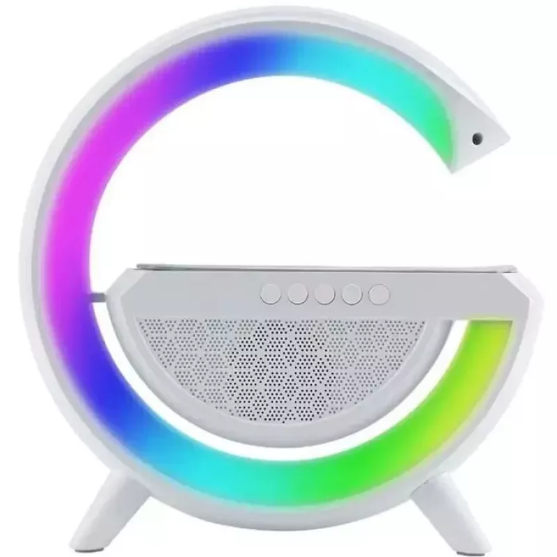 Elight G Shape Speaker Lamp with RGB LED Lighting and Wireless Smart Device Charger White