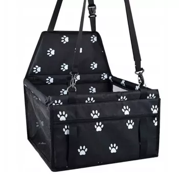 iLike Small Dog & Cat Car Travel Carrier Waterproof & Foldable Black Paw Print