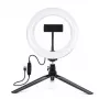Elight ST6-5 16cm 10W LED-valgusring koos telefonihoidja, 0,5m metallist statiivi ja BT-puldiga, must