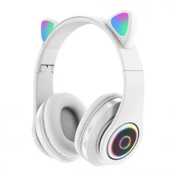 Bemi B39 Kids Cat Bluetooth Wireless Headset with FM Radio, MP3, MicroSD, and Phone Call - White