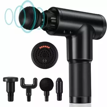 iLike GG kaasaskantav fastsiaalse lihaste massaažipüstol 6 taseme reguleeritava vibratsiooniga + 3 otsikut must