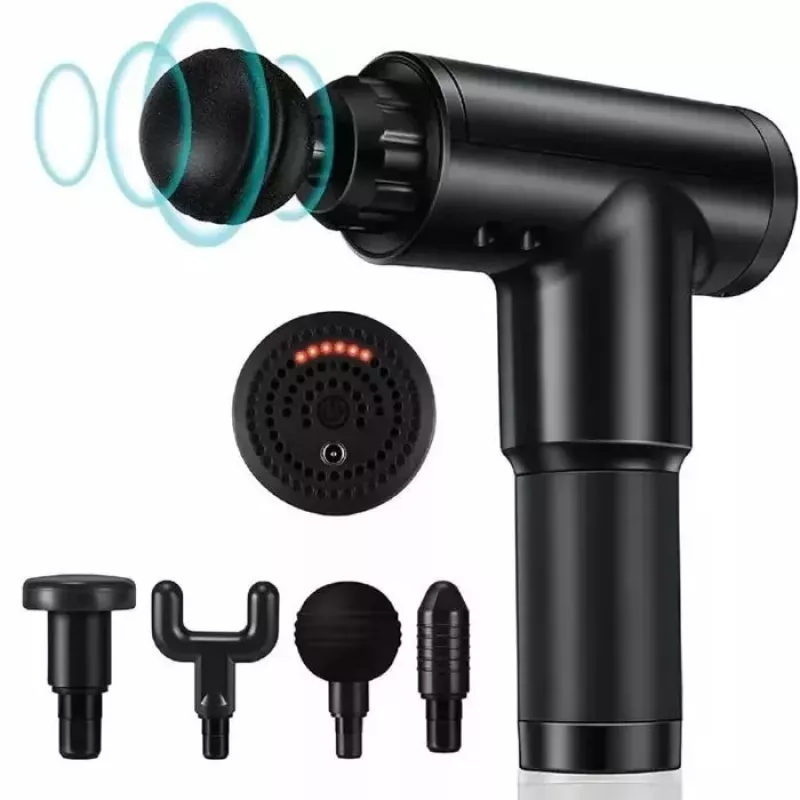 iLike GG kaasaskantav fastsiaalse lihaste massaažipüstol 6 taseme reguleeritava vibratsiooniga + 3 otsikut must