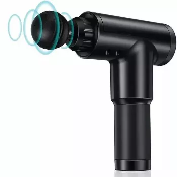 iLike GG kaasaskantav fastsiaalse lihaste massaažipüstol 6 taseme reguleeritava vibratsiooniga + 3 otsikut must