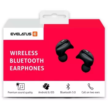EVELATUS EBE01BK True Wireless Stereo In-Ear Bluetooth 5.0 kõrvaklapid laadimiskarbiga, IPX4, must