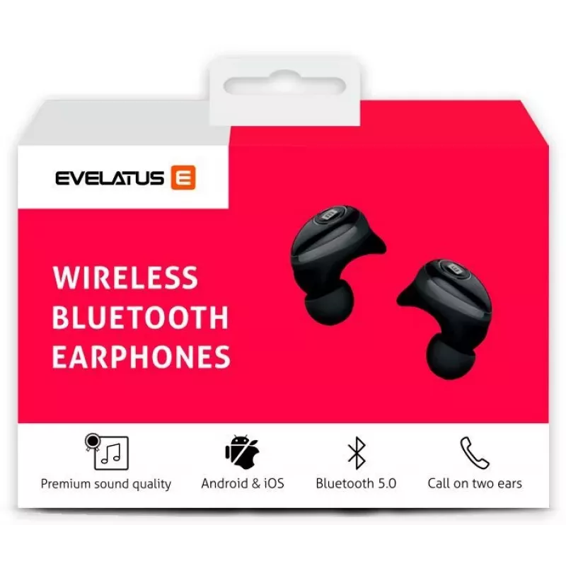 EVELATUS EBE01BK True Wireless Stereo In-Ear Bluetooth 5.0 kõrvaklapid laadimiskarbiga, IPX4, must