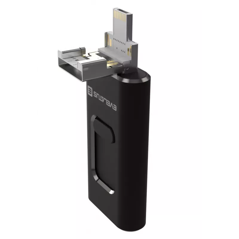 Evelatus USB Flash 4in1 64GB EFD03 (USB, Micro, Type C ja iPhone) Must