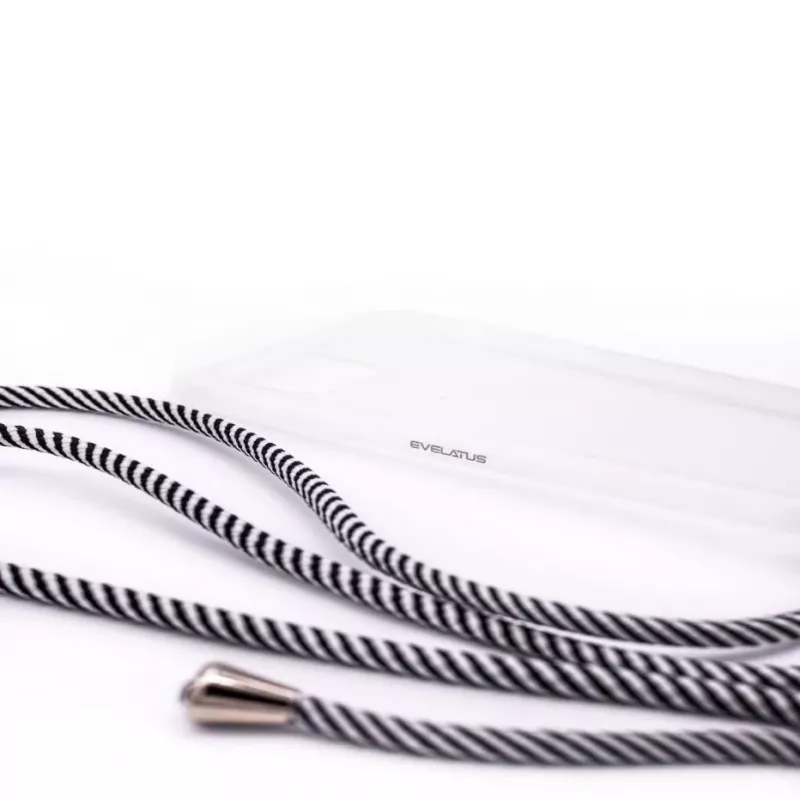 Evelatus Apple iPhone Xs MAX ümbris nööriga mustad triibud läbipaistev