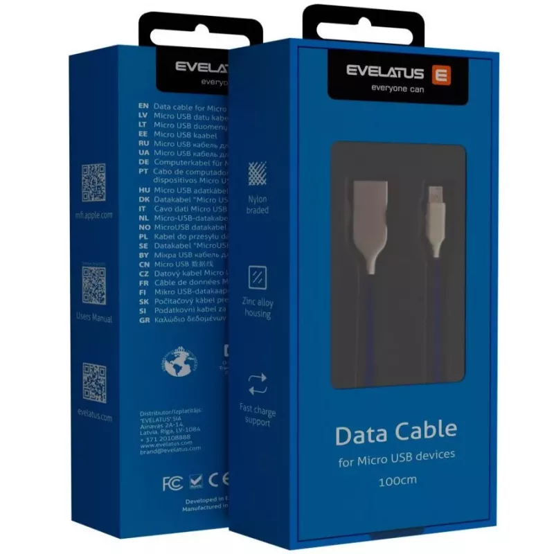 Evelatus Micro-USB-kaabel EDC04 Sinine 1m