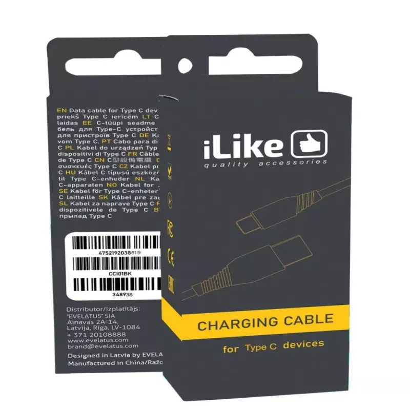 iLike Laadimiskaabel Type-C ICT01 Must