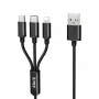 iLike Laadimiskaabel 3 in 1, USB-A – USB-C/Lightning/Micro USB, nailonpunutud, 1,2 m, must