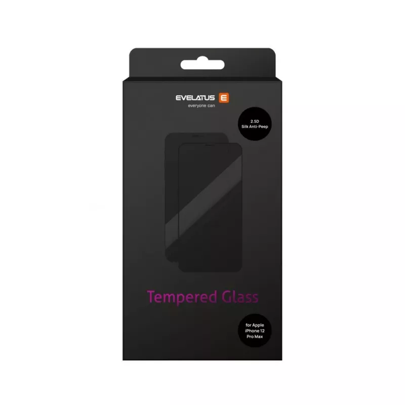 Evelatus Apple iPhone 12 Pro Max Privacy 2.5D Silk Full Cover Japan Glue Anti-Static Black