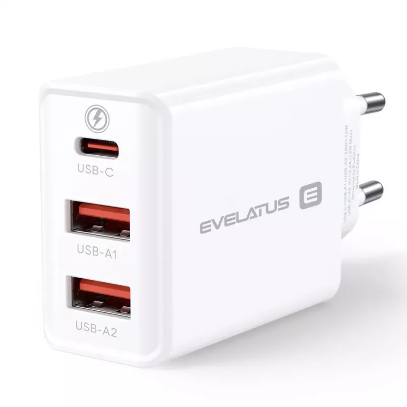 Evelatus ETC06 Reisilaadija EU Sein 3 Porti 32W USB-C / USB-A2 Valge