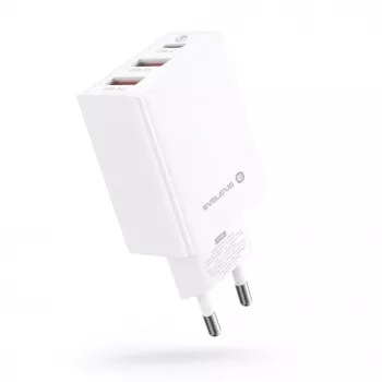 Evelatus ETC06 Reisilaadija EU Sein 3 Porti 32W USB-C / USB-A2 Valge