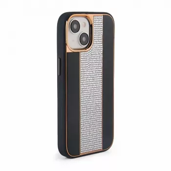 iLike Apple iPhone 15 Diamonds and Leather Case Black