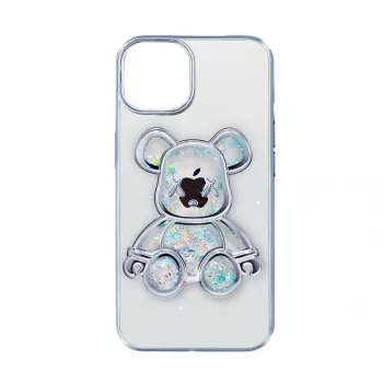 iLike Apple iPhone 15 Silicone Case Print Desire Bear Silver