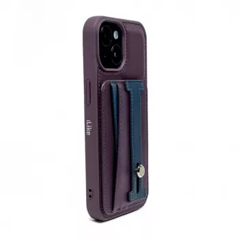 iLike Apple iPhone 15 Nahkne Taskualuse Kaanega Ümbris Lilla