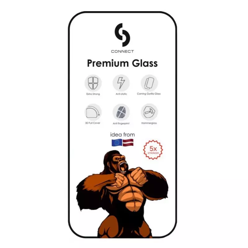 Connect Apple iPhone 12/12 Pro Corning Gorilla Glass Anti-Staatiline 3D Täiskatte 5X Tugevam Must