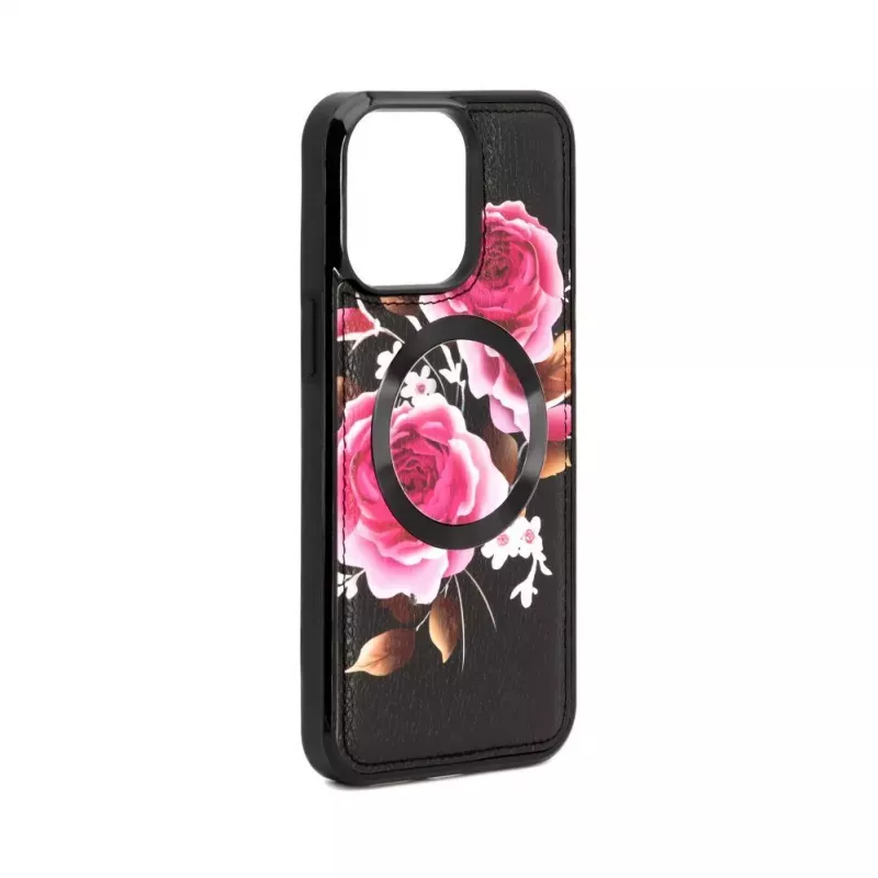 Evelatus Apple iPhone 14 Pro Leather Case Zipper Design Flower Black
