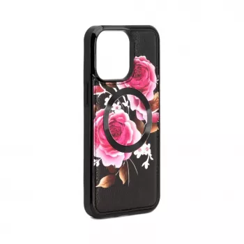 Evelatus Apple iPhone 15 Pro Leather Case Zipper Design Flower Black