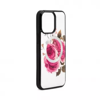 Evelatus Apple iPhone 14 Pro Max Nahkköis Tõmblukuga Lilledisain Valge