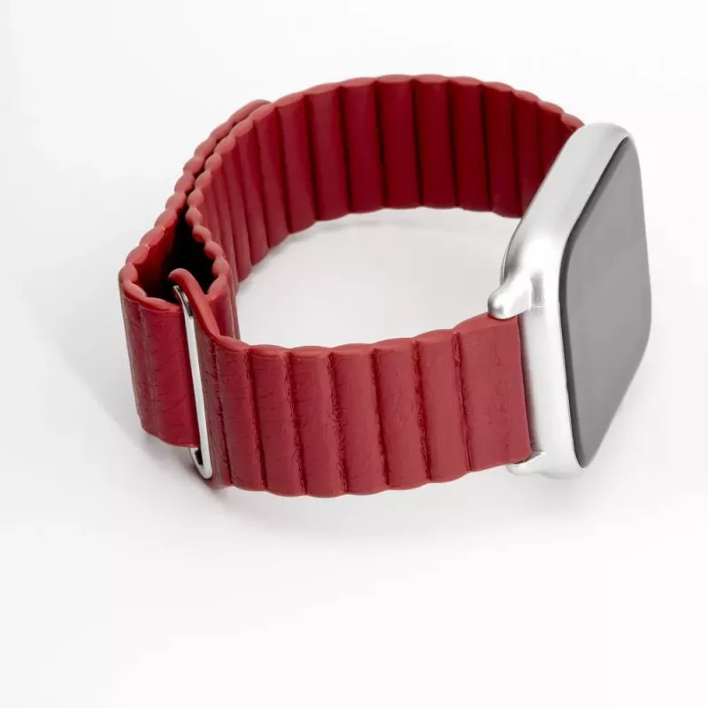 Connect 22mm Flat Head Leather-Silicone Loop Magnetic Watch Strap (130mm M/L) Wine Red