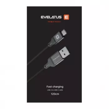 Evelatus USB-A to USB-C kaabel 1,2 m punutud nailonist must