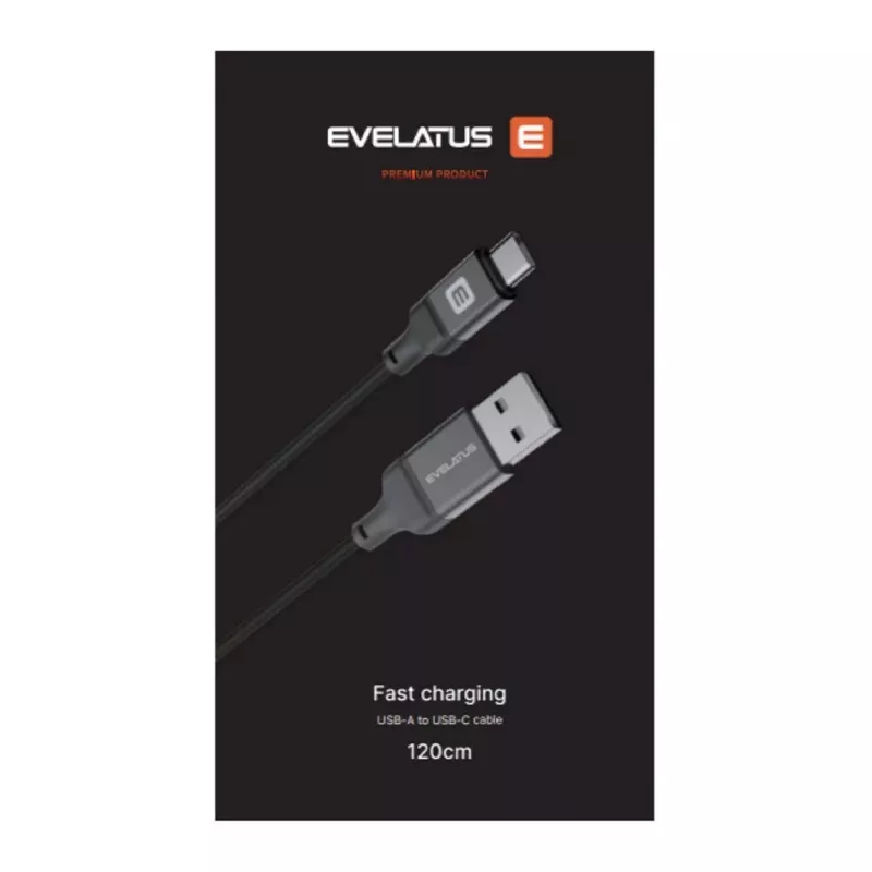 Evelatus USB-A to USB-C kaabel, 1,2 m, alumiiniumkorpus, punutud, valge