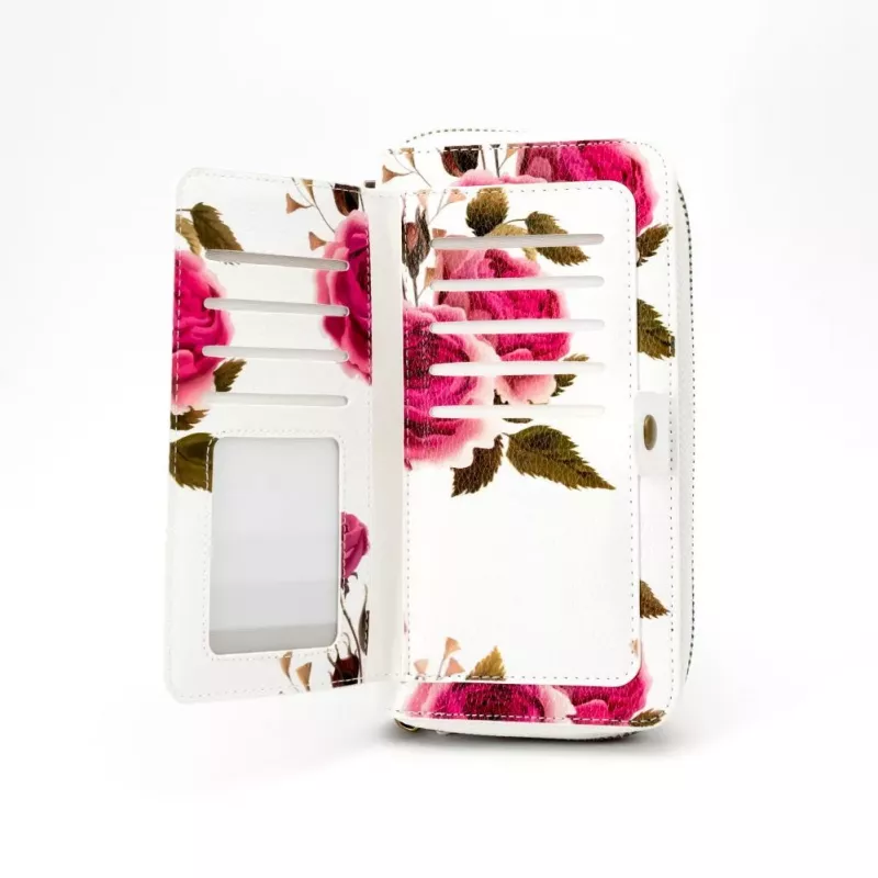 EVELATUS Universal Wallet Zipper Design Flower White